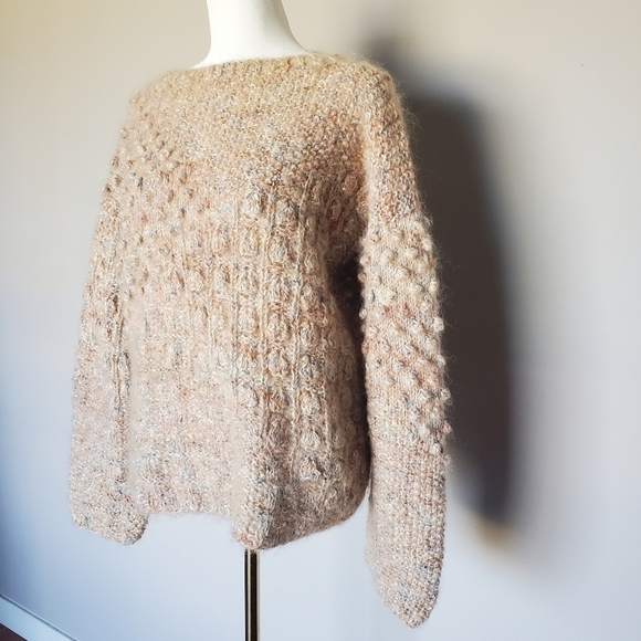 Unbranded Handmade Chunky Bobble Stitch Knit Neutral Long Sleeve Sweater - Picture 4 of 7